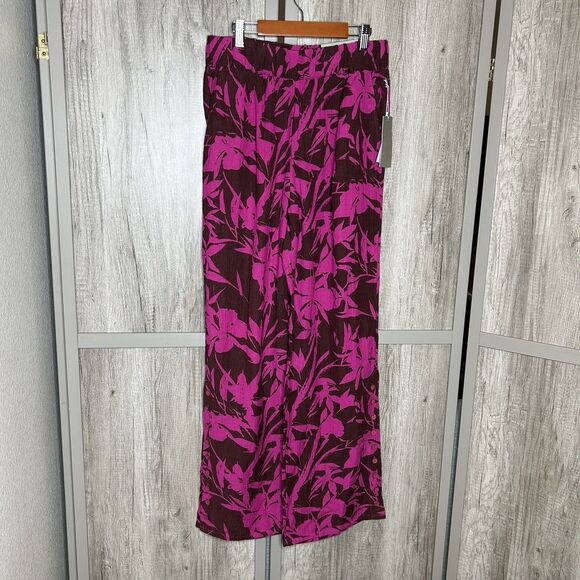 Soft Surroundings Wide Leg Pants S Gauze Tropical Floral Beach Pull On NEW - Picture 1 of 8